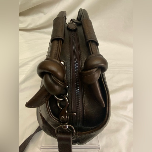 Retro Tooled Coffee Brown Leather Cowhide Two-Way Handbag Adjustable Strap EUC - Picture 9 of 16